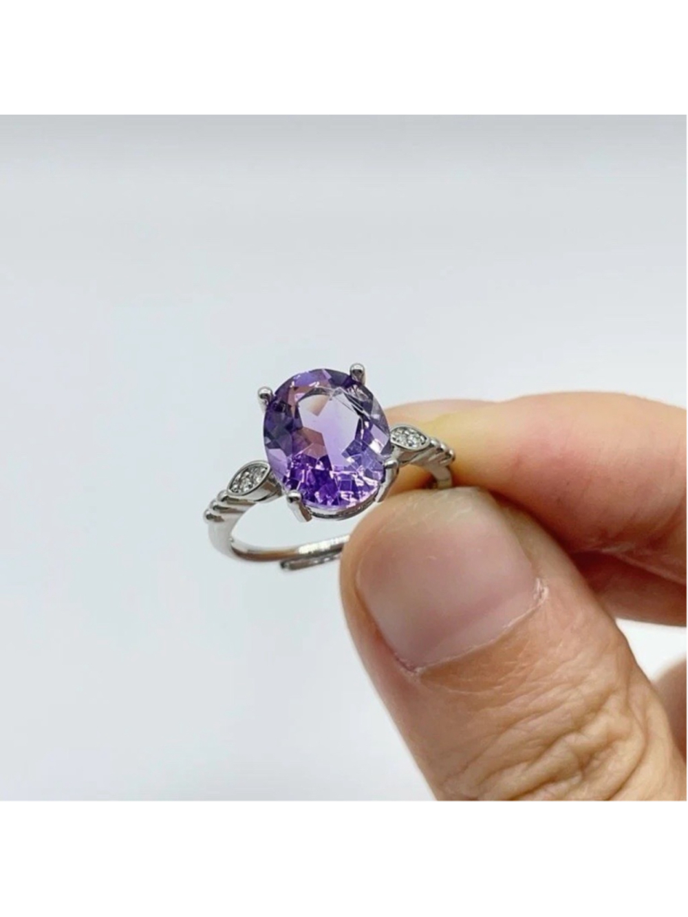 Faceted Cut Amethyst Adjustable Ring – Stainless Steel